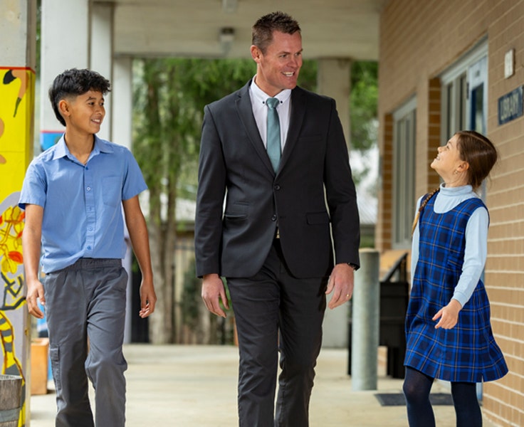 Martin Field Principal Woronora Public School with Students
